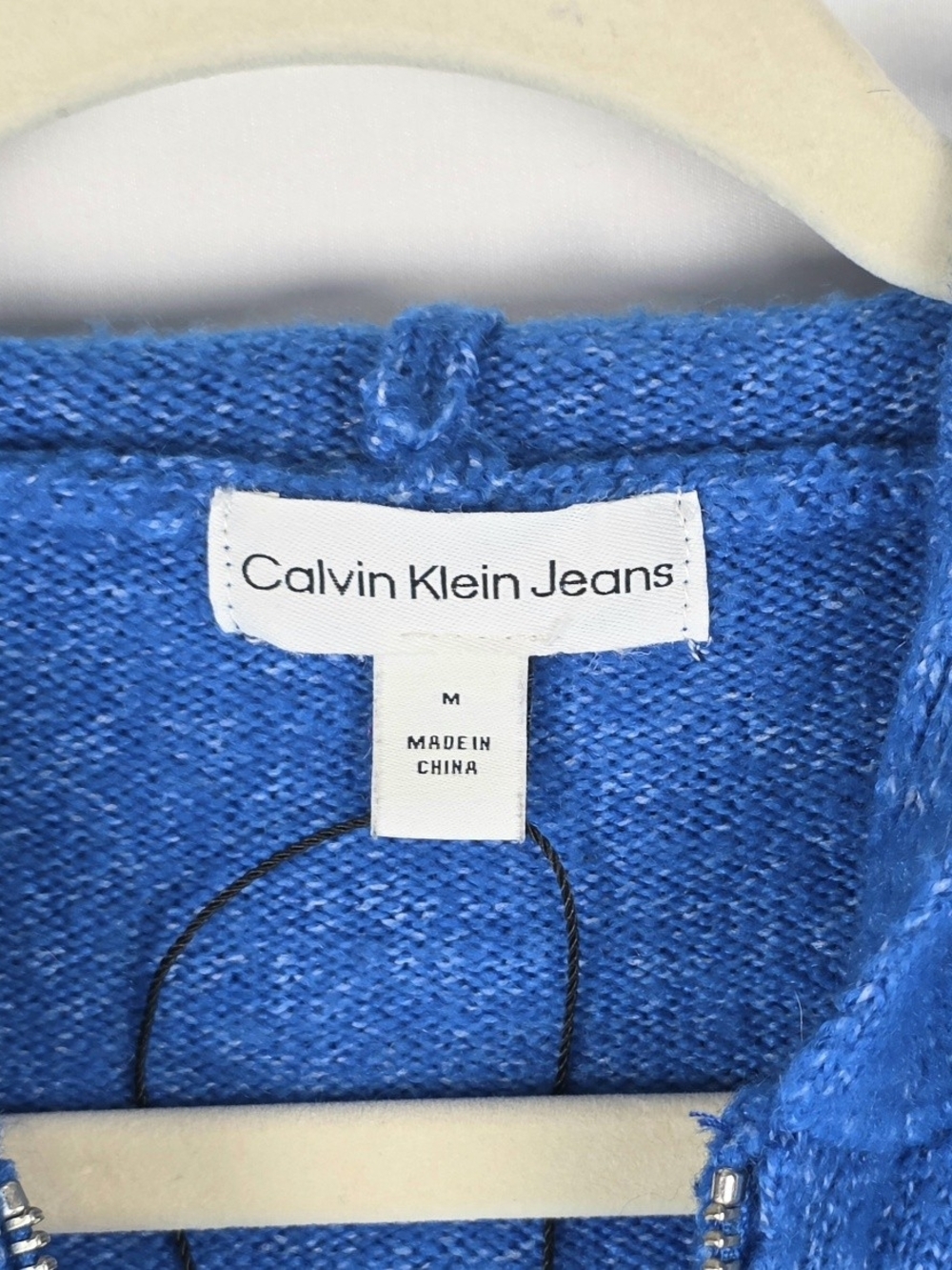 Calvin Klein Jeans Juniors M Knit Zip Up Hoodie Sweater Heather Blue Cropped Y2K - Picture 2 of 6